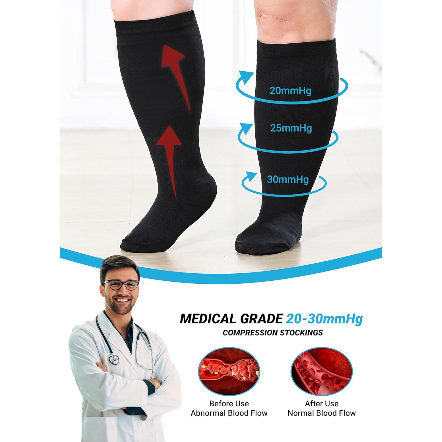 Calcetines de Compresión AMITOFO Talla Grande 20-30 mmHg - 3 Pares