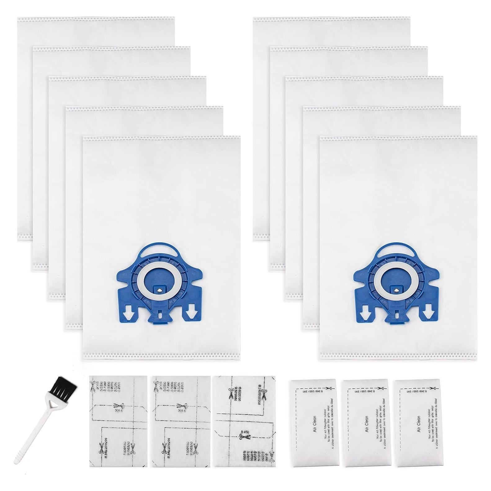 Improvedhand 10 Packs 3D Airclean Bags Replacement for Miele GN Vacuum Cleaner Bags Fit for Miele Classic C2 C3 S2 S5 S8 S400 Series with Motor Protection Filters, AirClean Filters