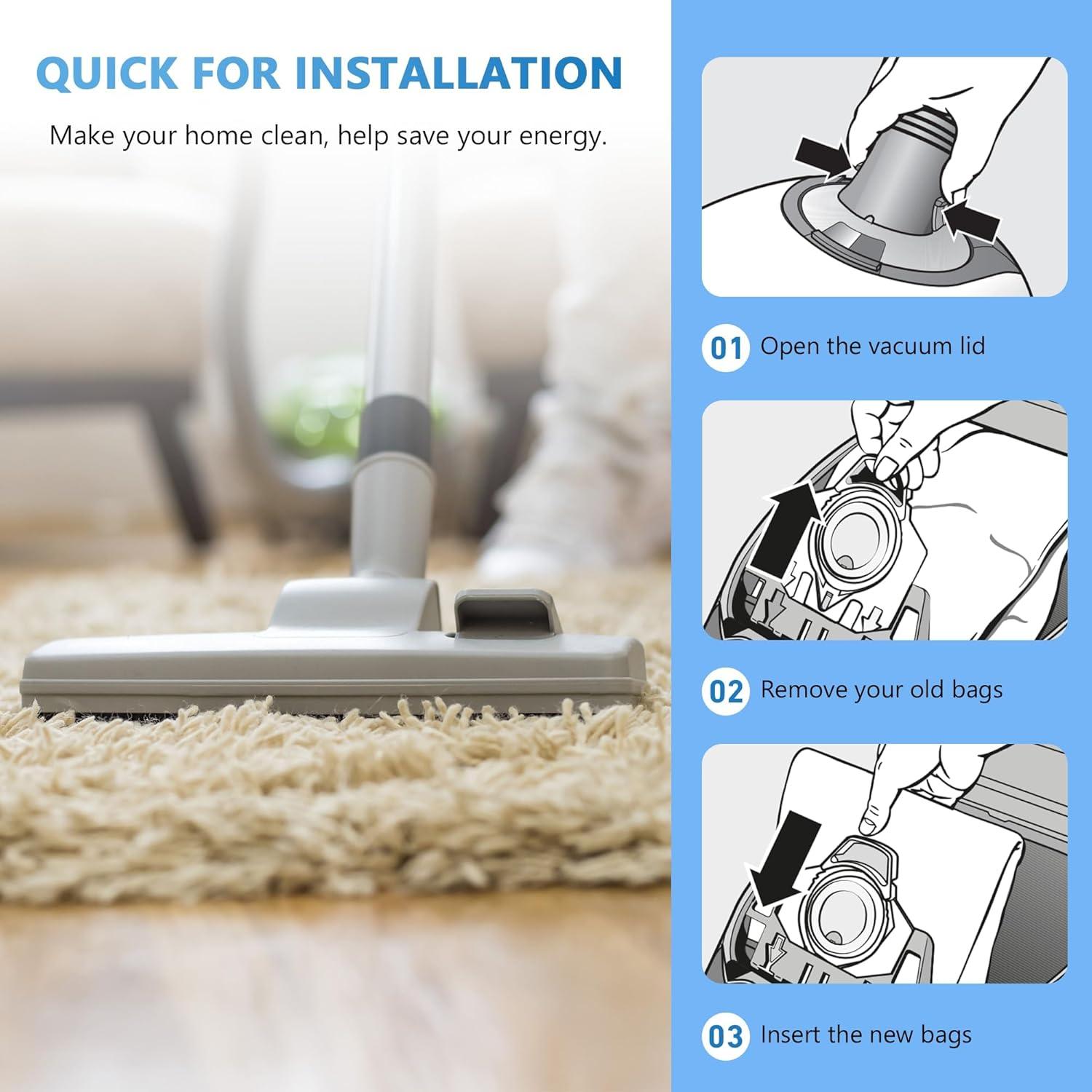 Improvedhand 10 Packs 3D Airclean Bags Replacement for Miele GN Vacuum Cleaner Bags Fit for Miele Classic C2 C3 S2 S5 S8 S400 Series with Motor Protection Filters, AirClean Filters