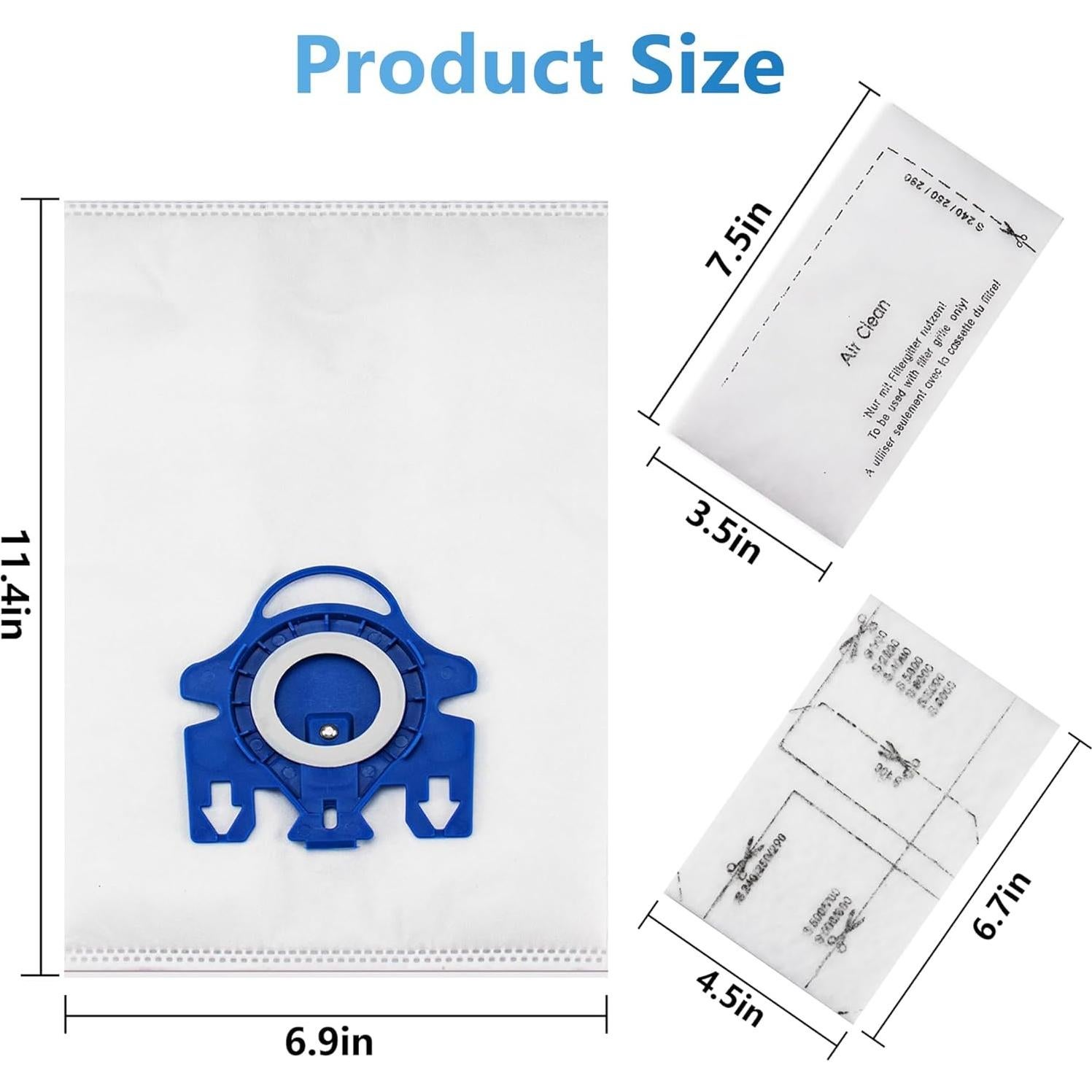 Improvedhand 10 Packs 3D Airclean Bags Replacement for Miele GN Vacuum Cleaner Bags Fit for Miele Classic C2 C3 S2 S5 S8 S400 Series with Motor Protection Filters, AirClean Filters