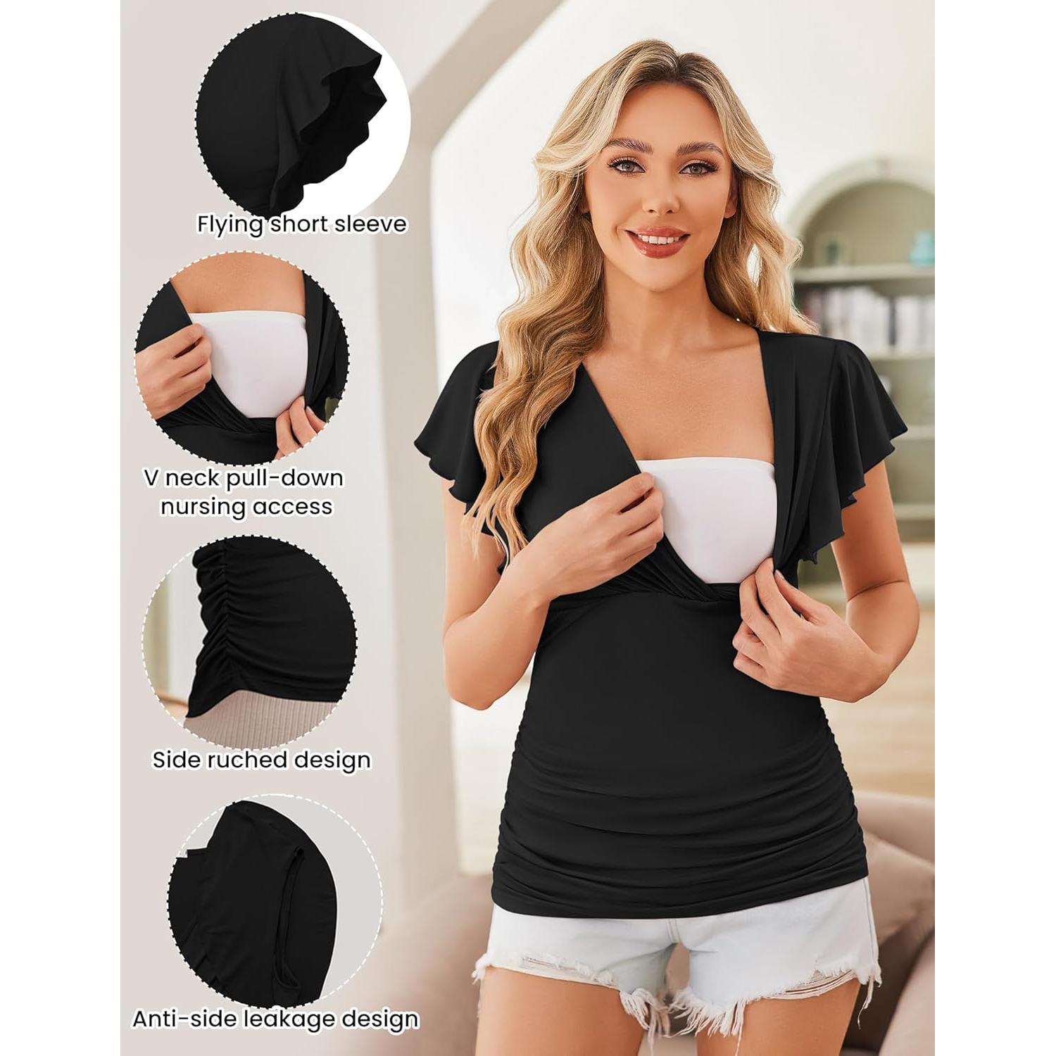 Camisetas de Maternidad Ekouaer 3 Piezas Manga Corta Lactancia