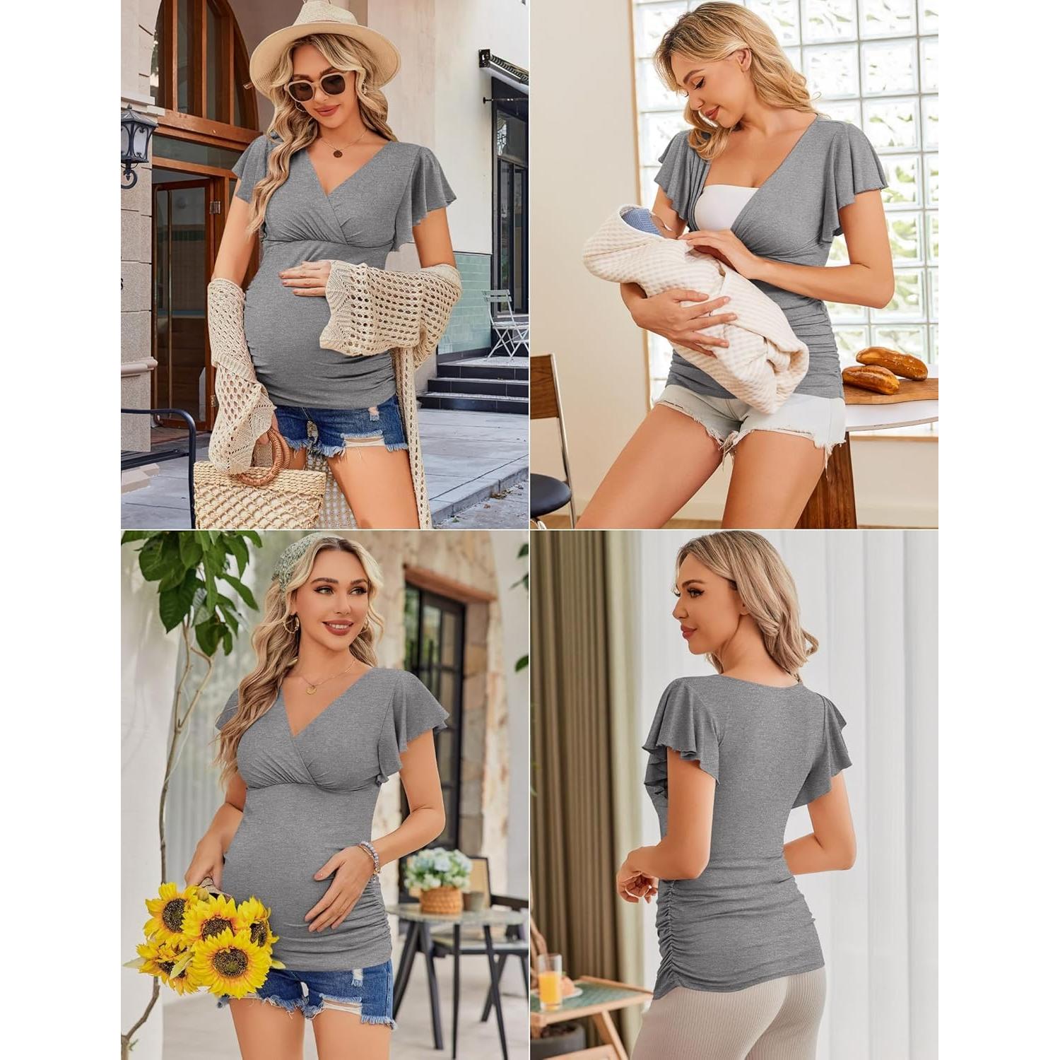 Camisetas de Maternidad Ekouaer 3 Piezas Manga Corta Lactancia