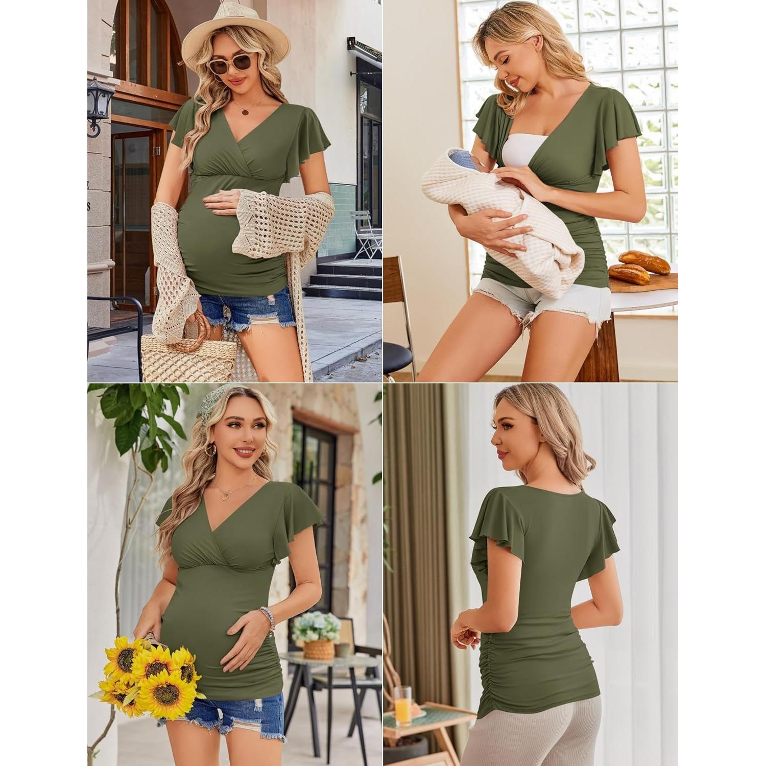 Camisetas de Maternidad Ekouaer 3 Piezas Manga Corta Lactancia