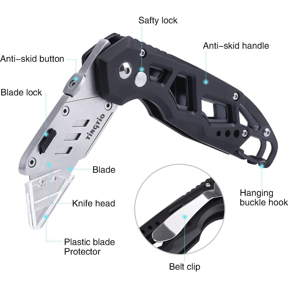 Cuchillo Cortador de Cajas Tingtio Plegable con 13 Cuchillas SK5