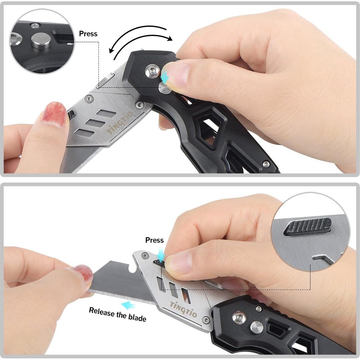 Cuchillo Cortador de Cajas Tingtio Plegable con 13 Cuchillas SK5