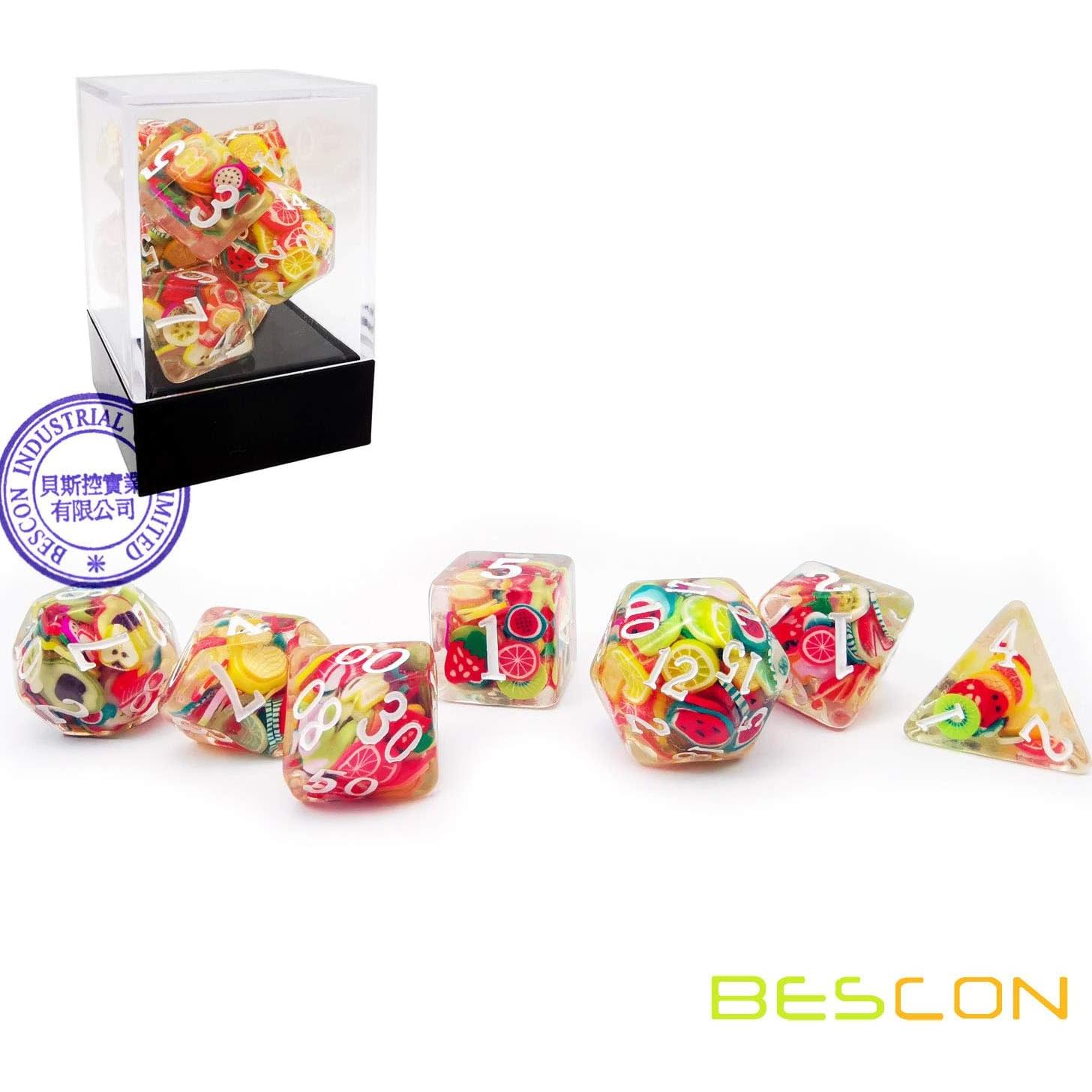 Juego de Dados Poliedricos de Frutas Bescon 7 Piezas
