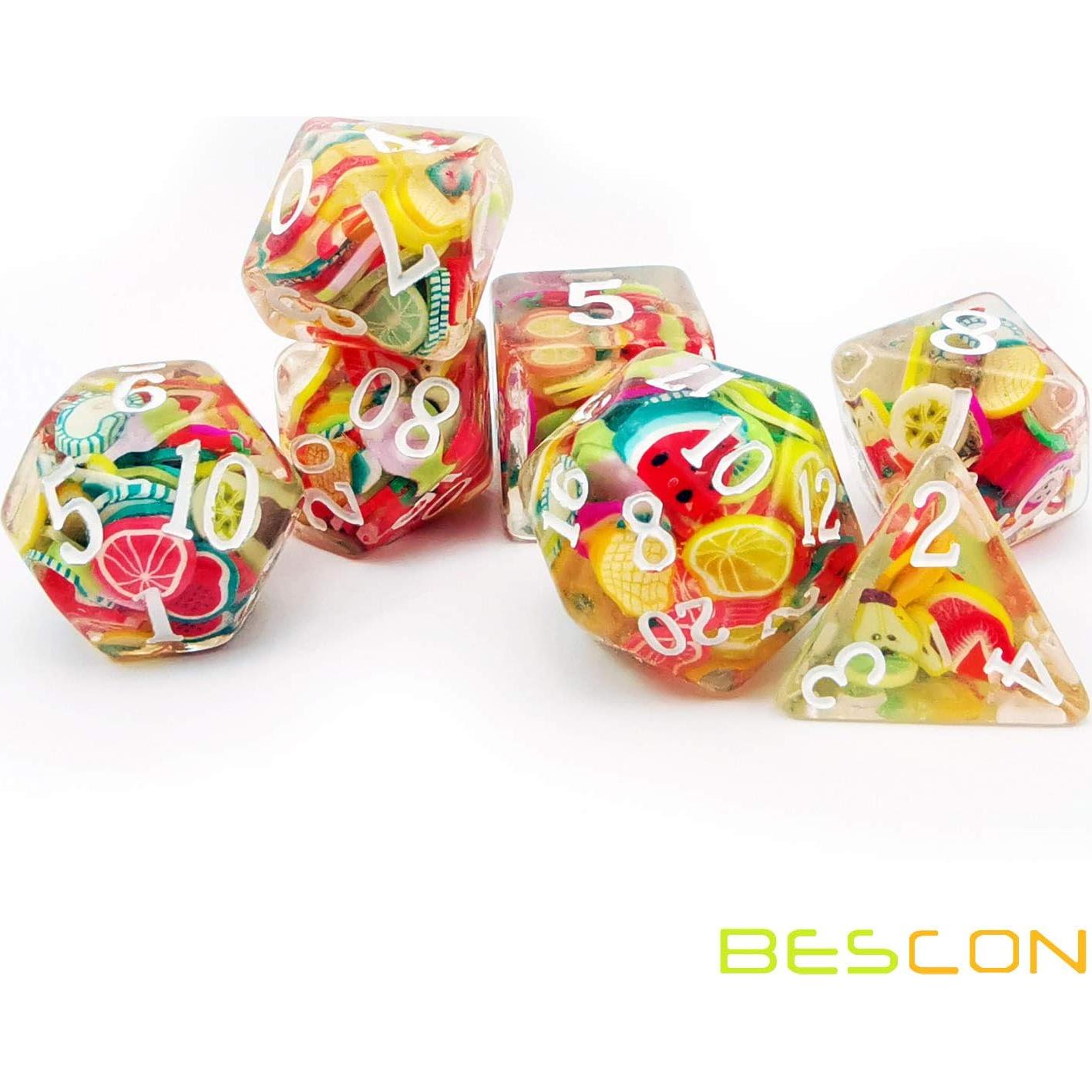 Juego de Dados Poliedricos de Frutas Bescon 7 Piezas