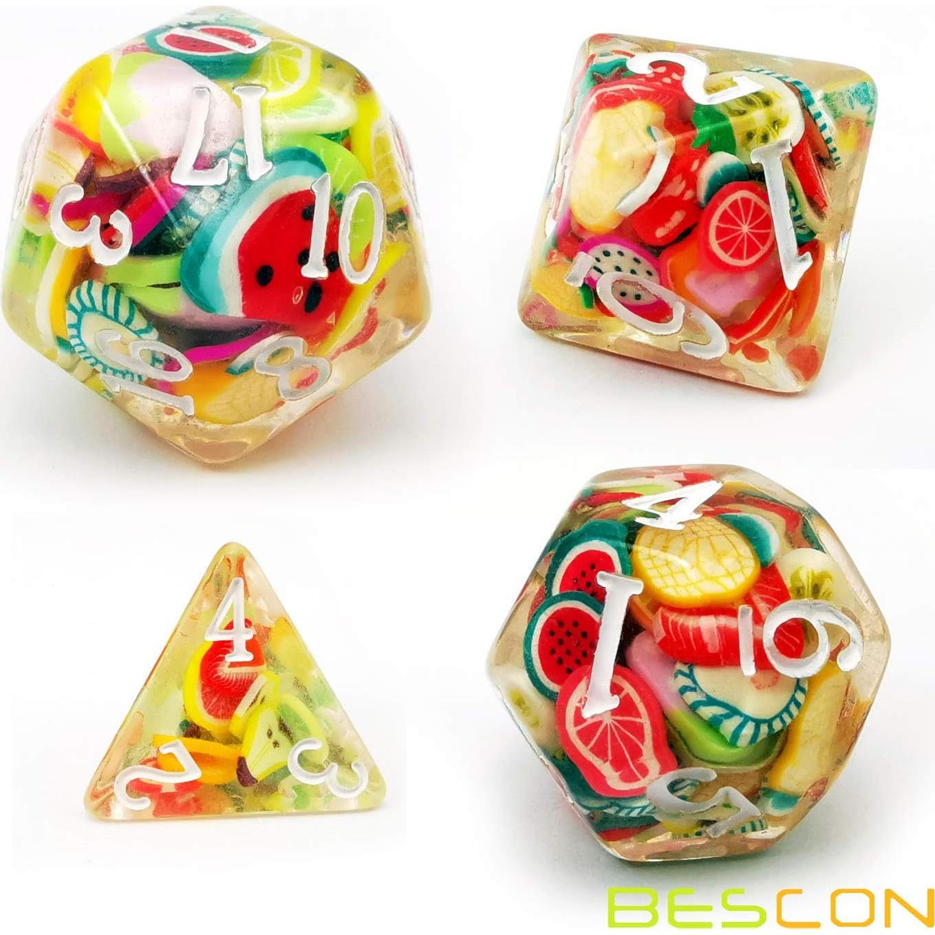 Juego de Dados Poliedricos de Frutas Bescon 7 Piezas