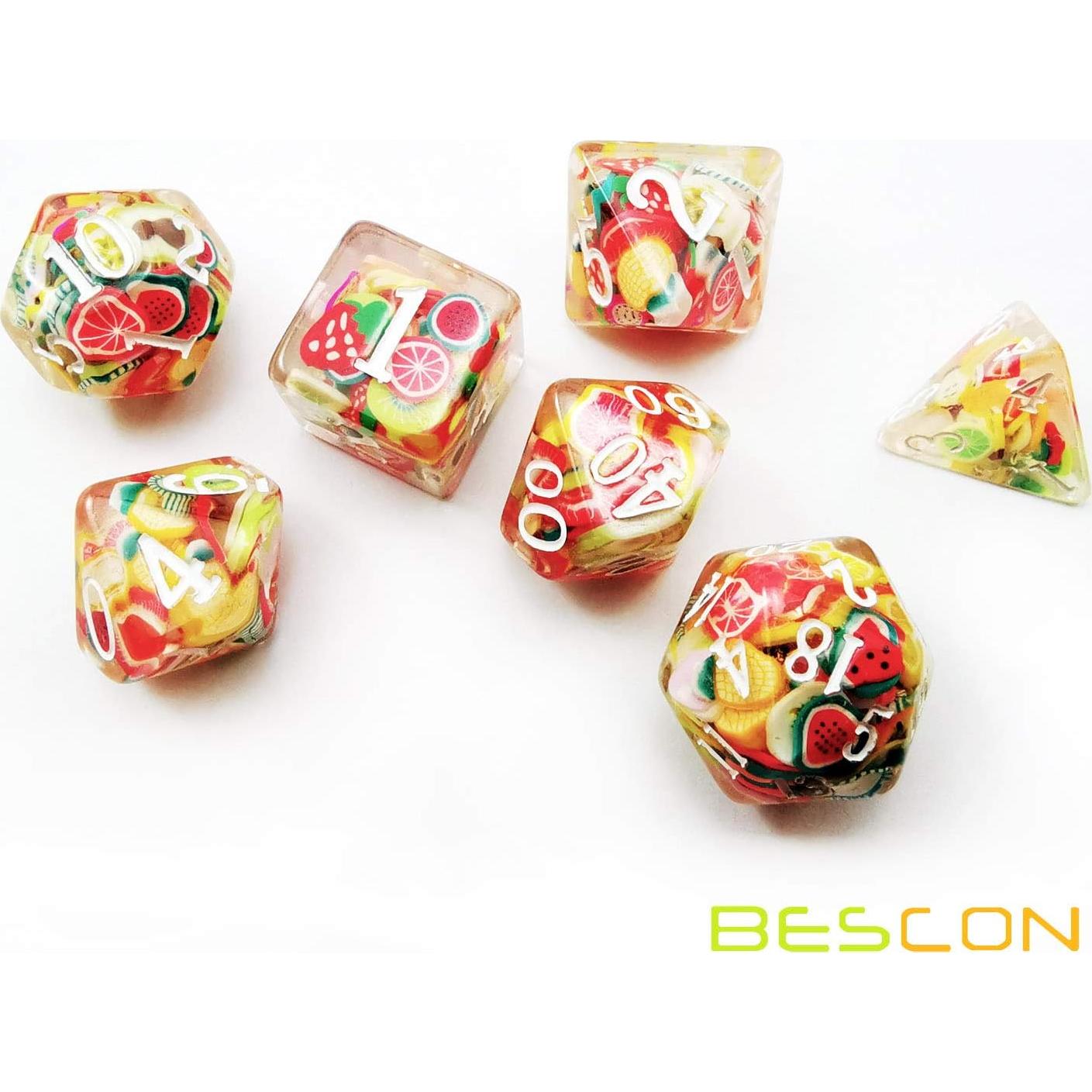 Juego de Dados Poliedricos de Frutas Bescon 7 Piezas