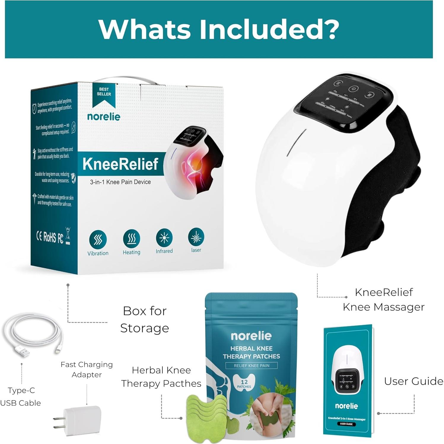 Masajeador de Rodilla Norelie KneeRelief + 12 Parches Herbales