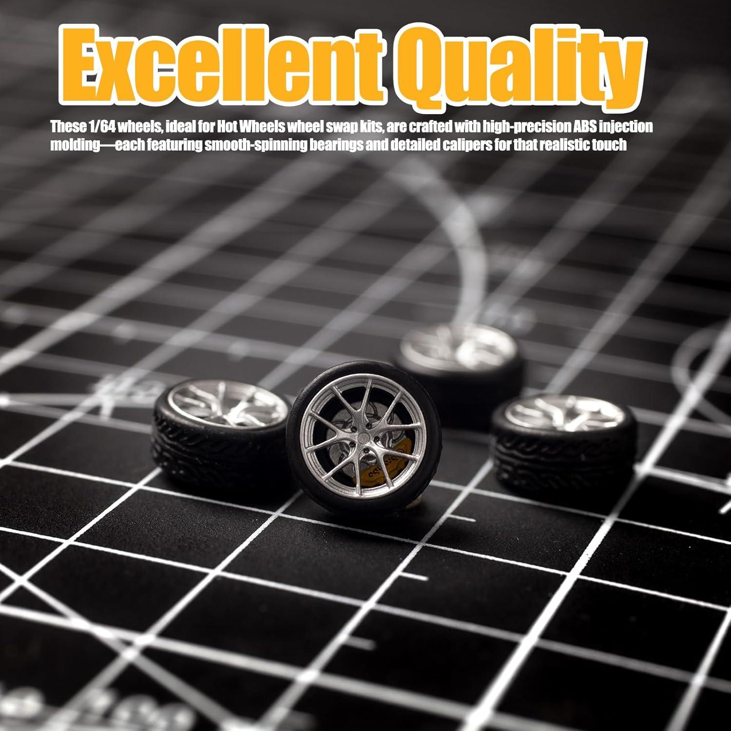 Ruedas 1:64 SMORCLUB con Neumáticos de Goma y Rodamientos