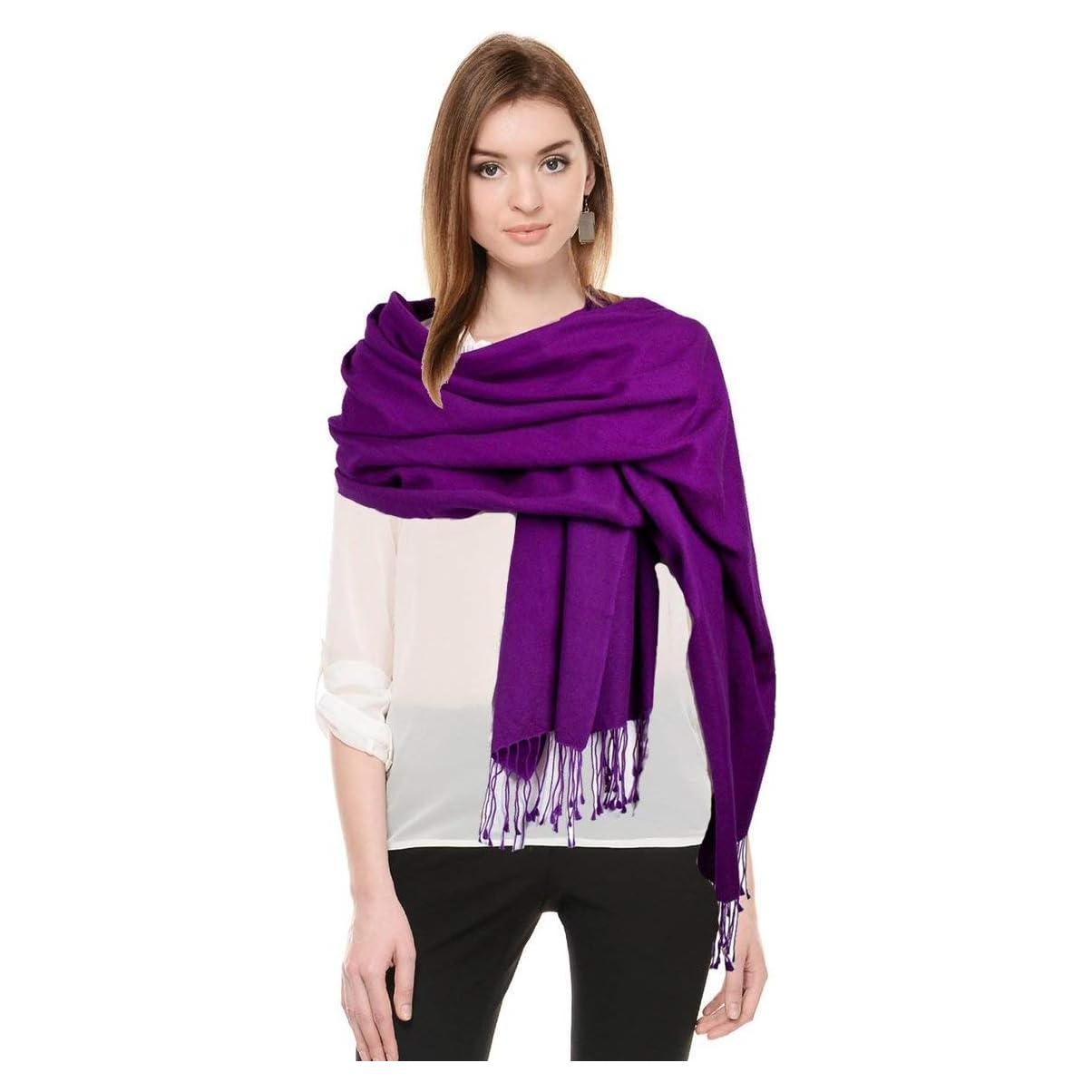 Chal Pashmina Amatista 203 cm Lana y Seda Tejido a Mano