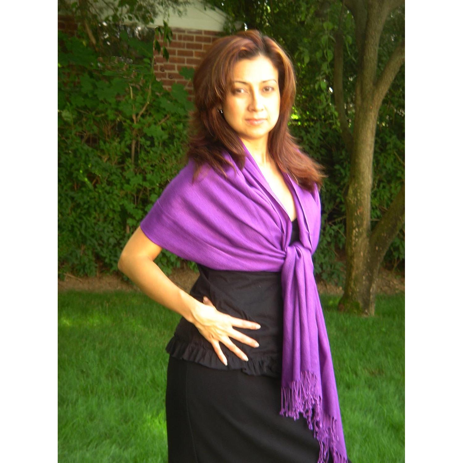 Chal Pashmina Amatista 203 cm Lana y Seda Tejido a Mano