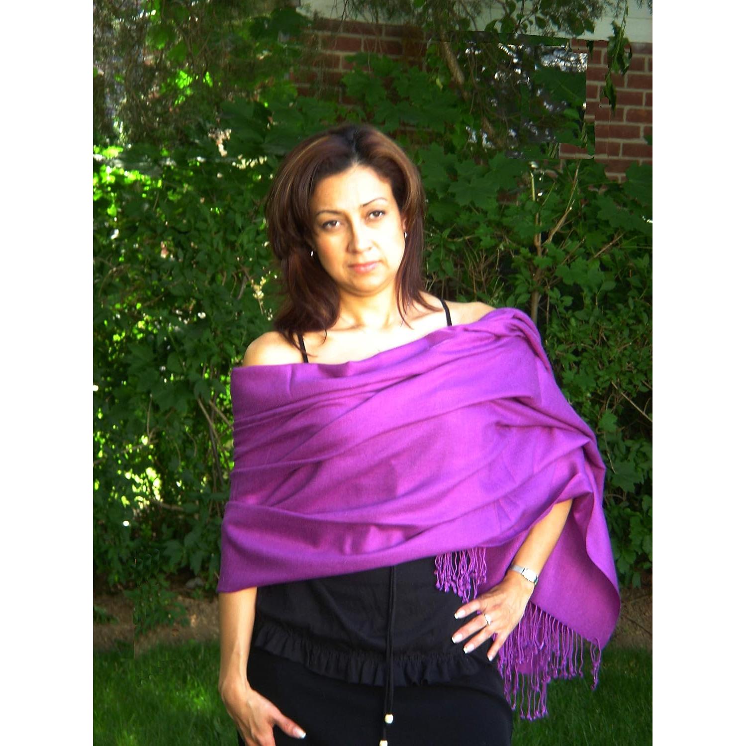 Chal Pashmina Amatista 203 cm Lana y Seda Tejido a Mano