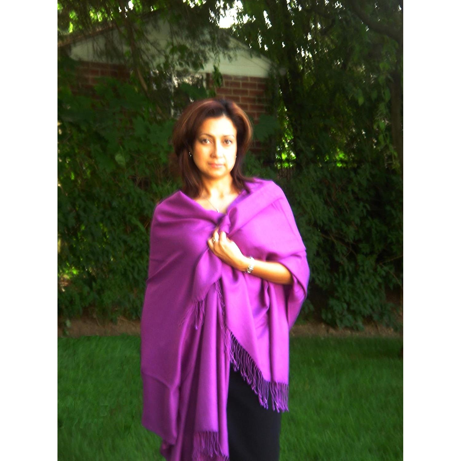 Chal Pashmina Amatista 203 cm Lana y Seda Tejido a Mano