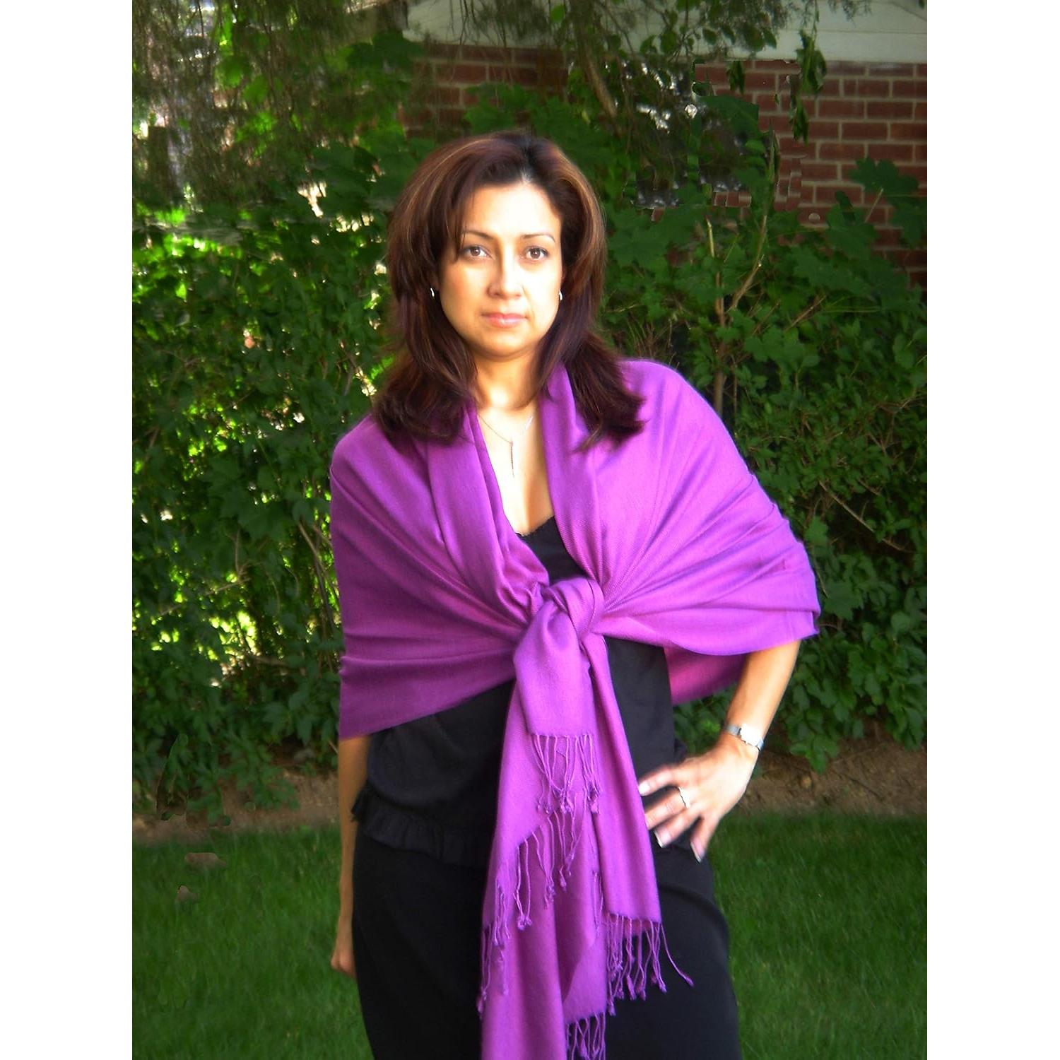 Chal Pashmina Amatista 203 cm Lana y Seda Tejido a Mano