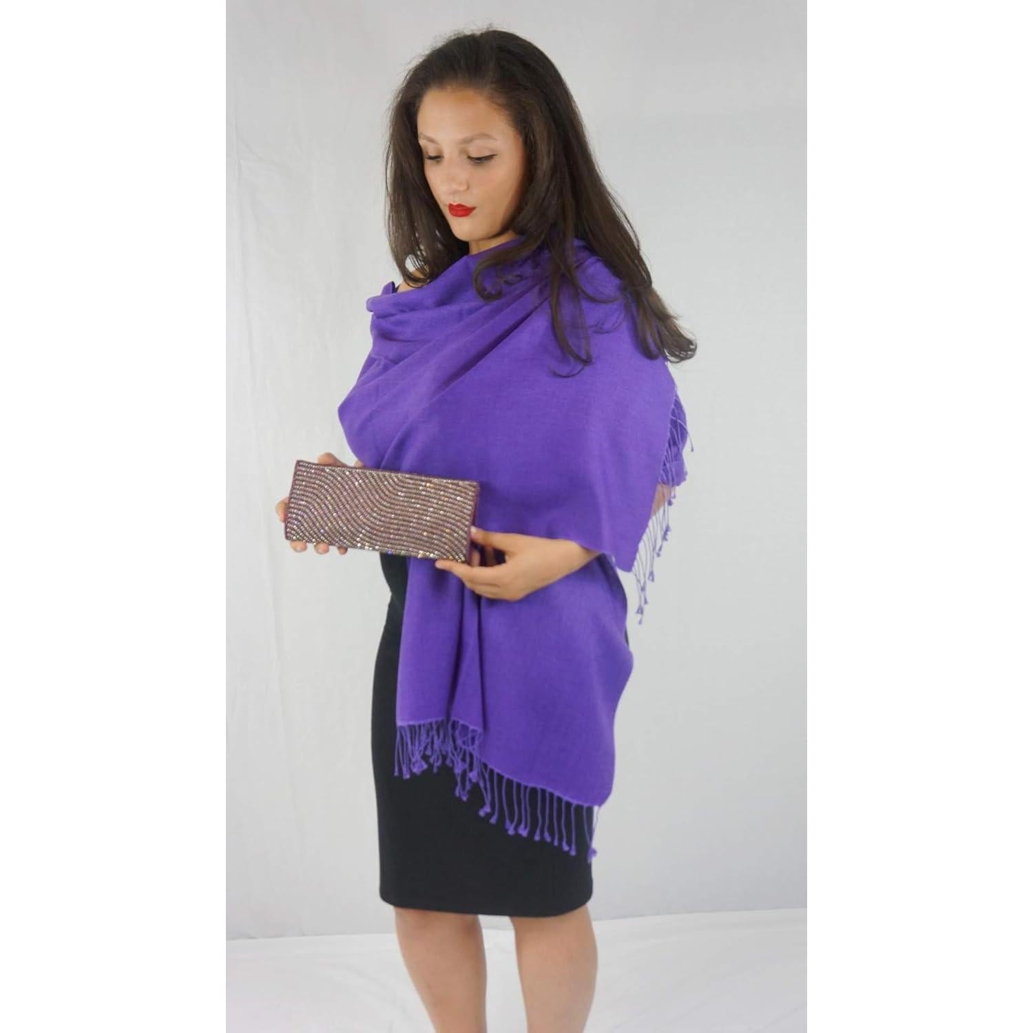 Chal Pashmina Amatista 203 cm Lana y Seda Tejido a Mano