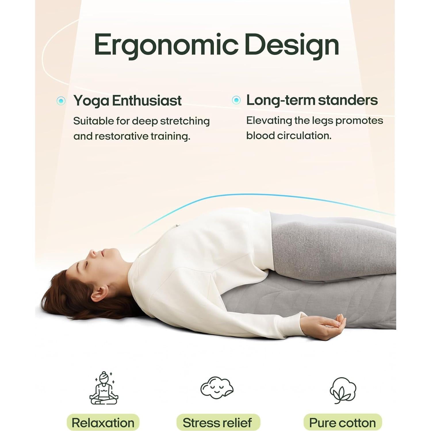 Almohada Bolster de Yoga ZonLi 66x28x18cm Algodón Gris