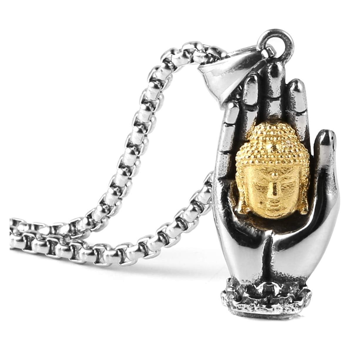 Collar de Oración Mala HZMAN de Acero Inoxidable con Buda