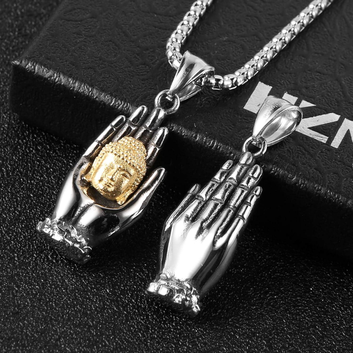 Collar de Oración Mala HZMAN de Acero Inoxidable con Buda