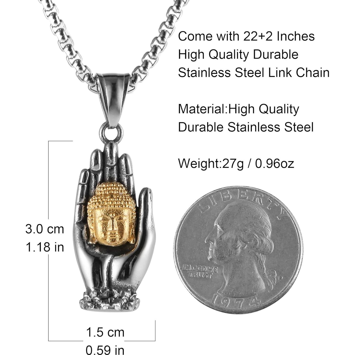 Collar de Oración Mala HZMAN de Acero Inoxidable con Buda