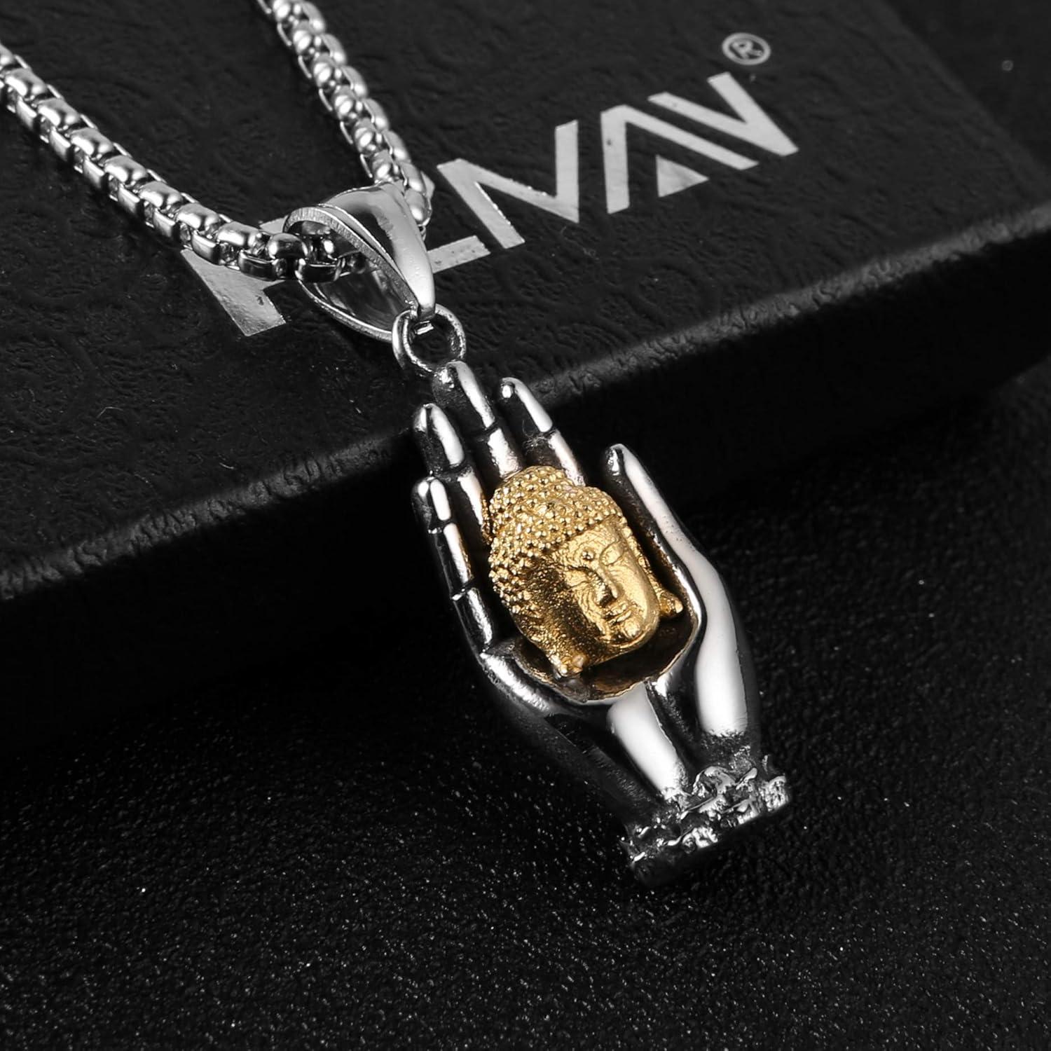 Collar de Oración Mala HZMAN de Acero Inoxidable con Buda