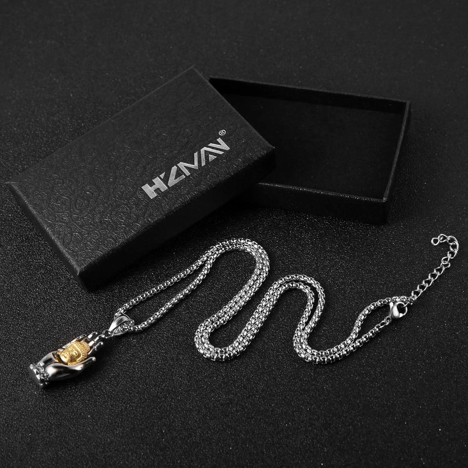 Collar de Oración Mala HZMAN de Acero Inoxidable con Buda