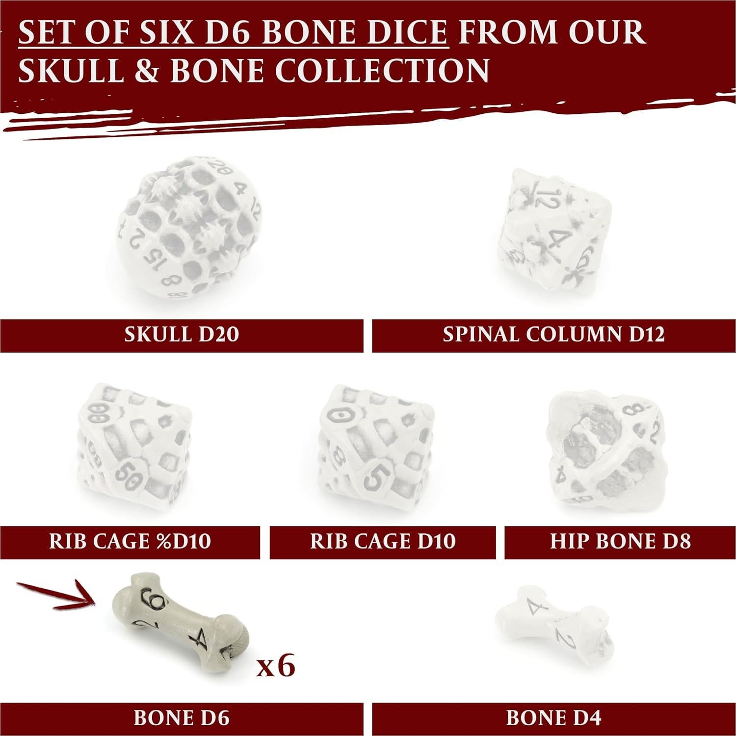 Juego de Dados D6 LYNX - Set de 6 Dados Hueso Blanco