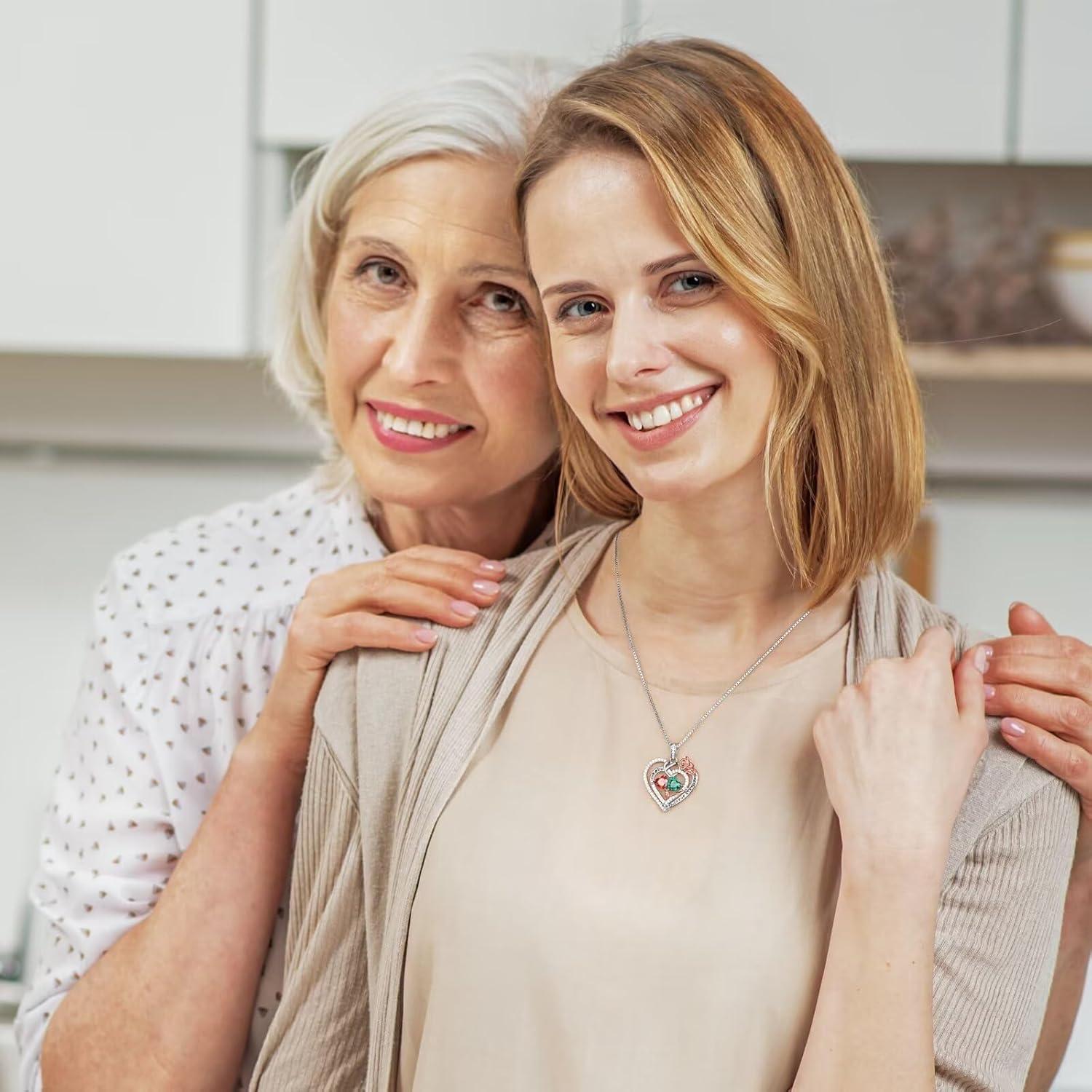 Collar Corazón Rosa Iefil Plata 925 Doble Piedra de Nacimiento