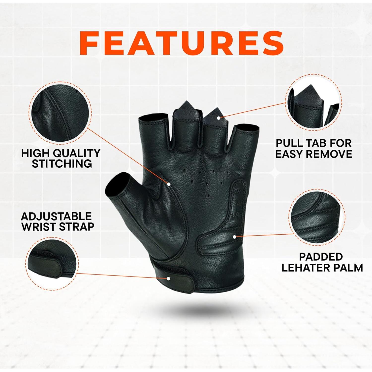 Guantes de Cuero Sin Dedos Daniel Smart para Hombre - Calavera Reflectante