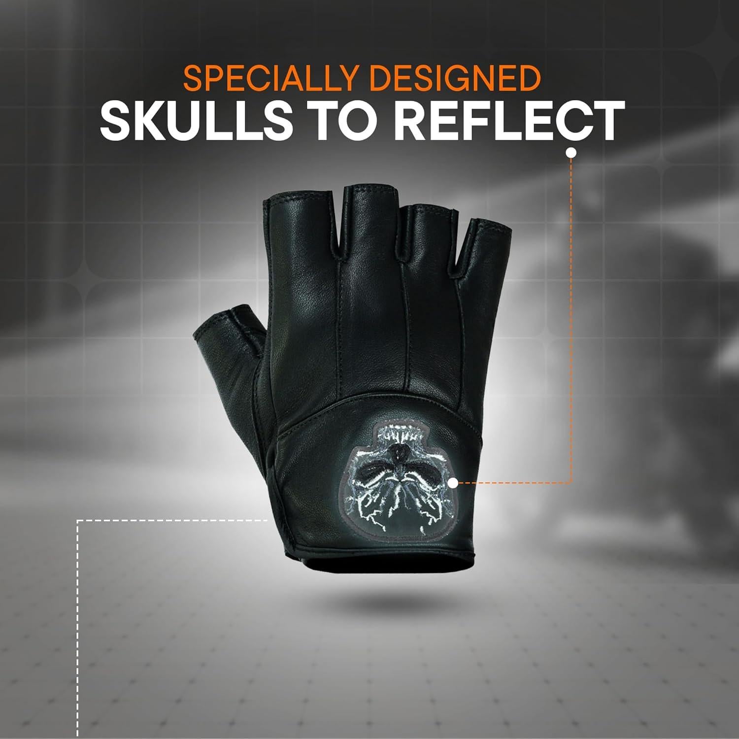 Guantes de Cuero Sin Dedos Daniel Smart para Hombre - Calavera Reflectante