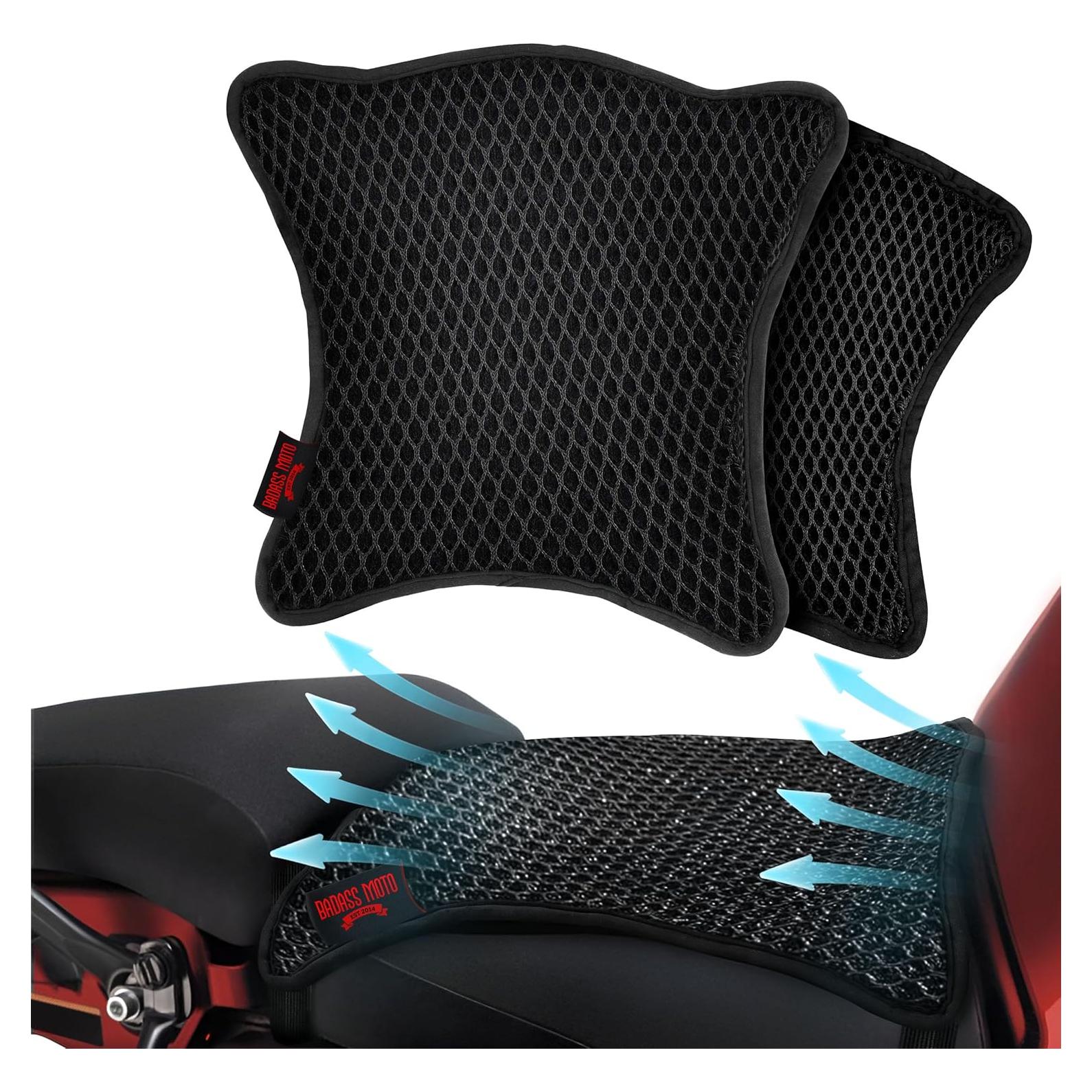 Badass Moto Cool Mesh Motorcycle Seat Cover, Max Airflow Motorcycle Seat Pad, Cooling Seat Cushion Stops Sweat, Adds Sun Shade. Removable Padded Insert. Fits Harley Davidson, Cruiser, Sport Bikes - LG