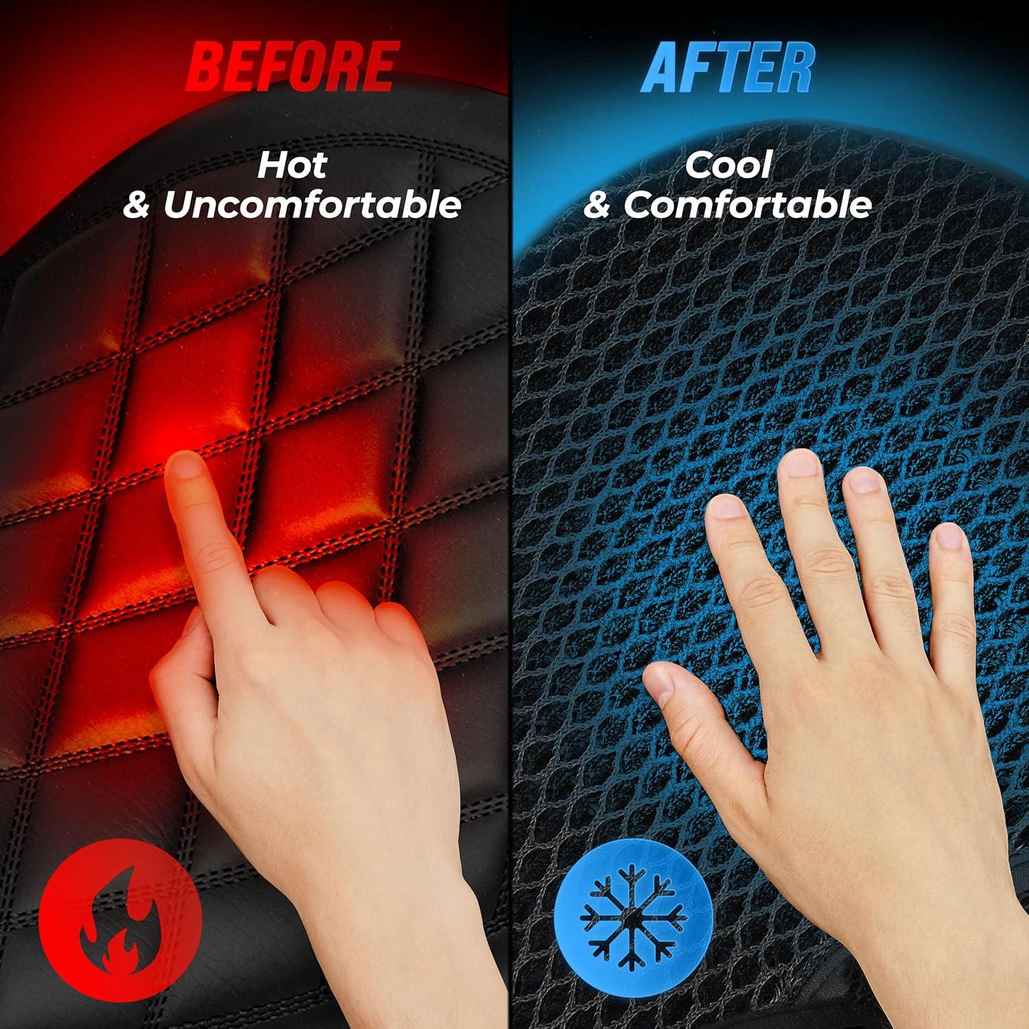 Badass Moto Cool Mesh Motorcycle Seat Cover, Max Airflow Motorcycle Seat Pad, Cooling Seat Cushion Stops Sweat, Adds Sun Shade. Removable Padded Insert. Fits Harley Davidson, Cruiser, Sport Bikes - LG