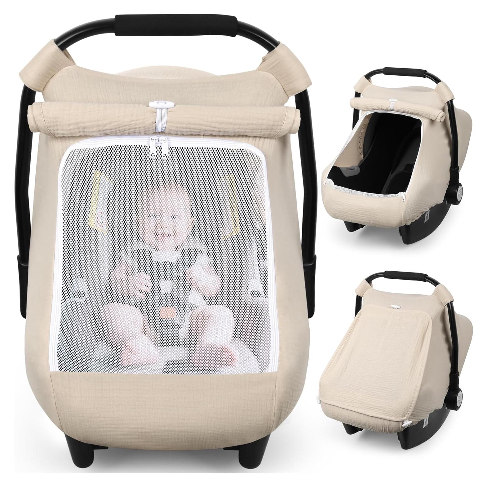 Cubierta de Asiento de Coche Rquite Beige para Bebé - Muslín Transpirable
