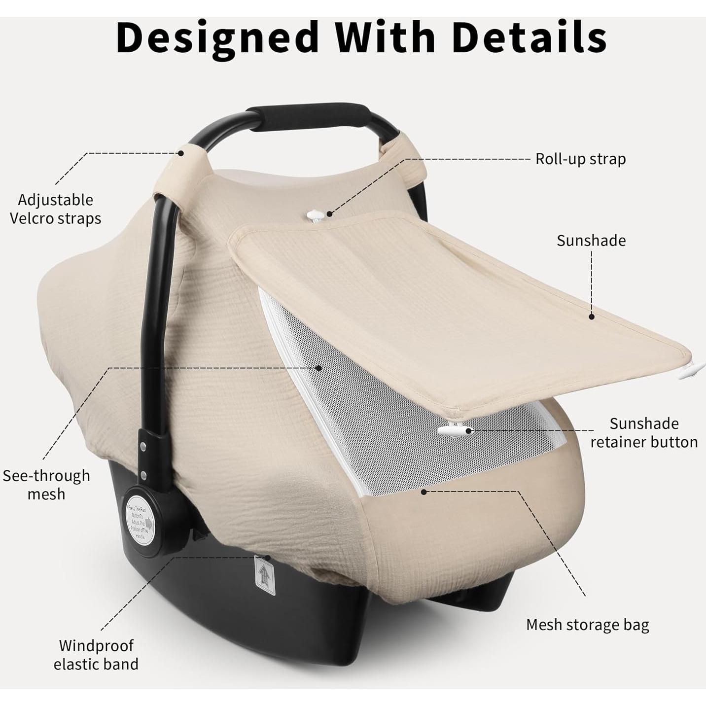 Cubierta de Asiento de Coche Rquite Beige para Bebé - Muslín Transpirable