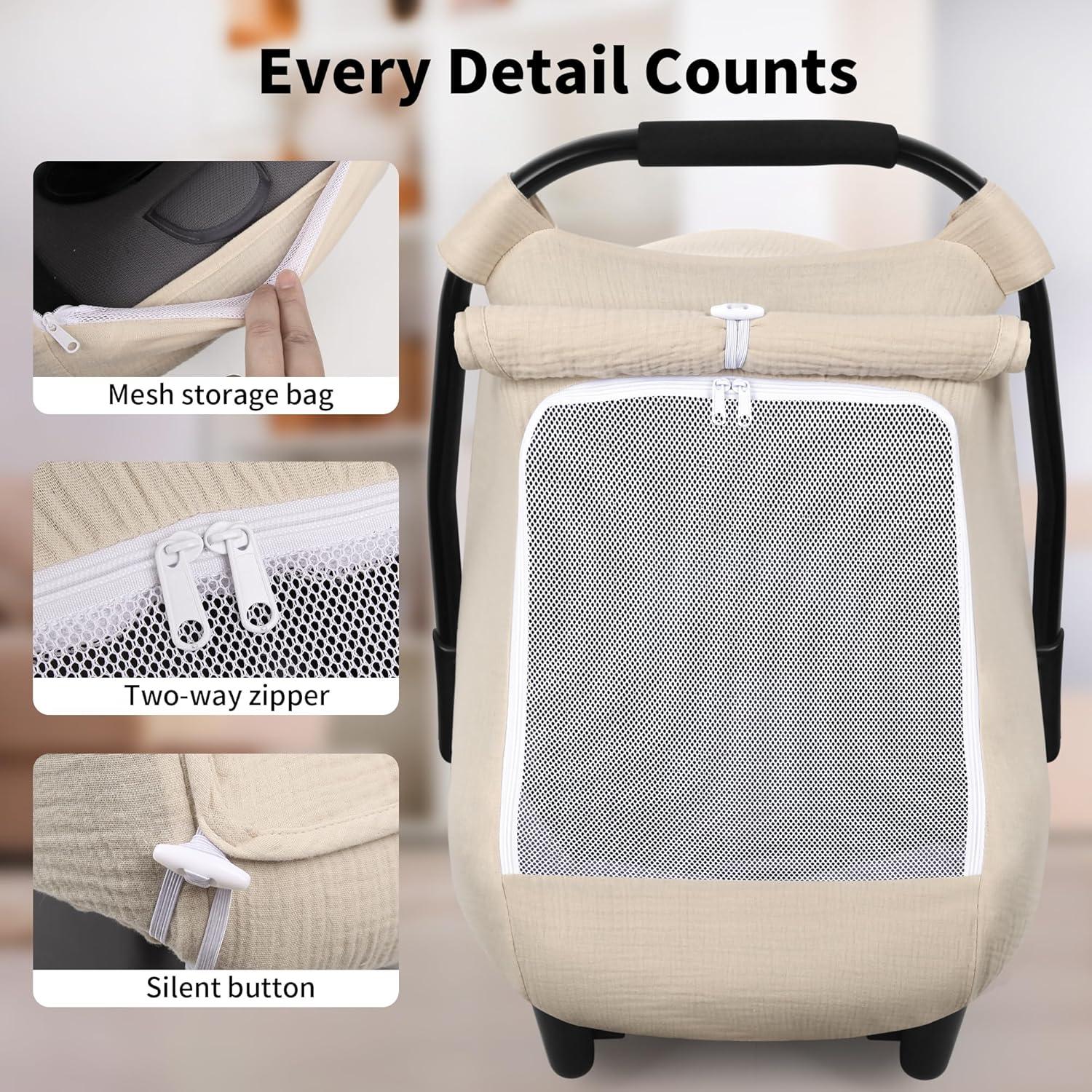 Cubierta de Asiento de Coche Rquite Beige para Bebé - Muslín Transpirable