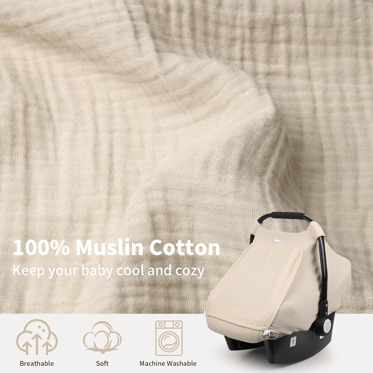 Cubierta de Asiento de Coche Rquite Beige para Bebé - Muslín Transpirable