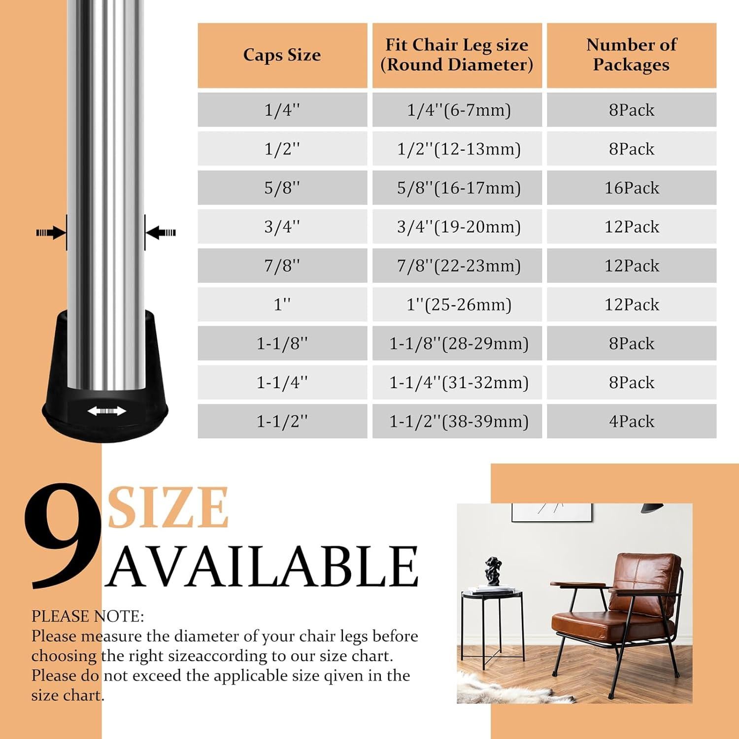 Tapas de patas de silla de goma VOCOMO 38-39mm antideslizantes 4 unidades