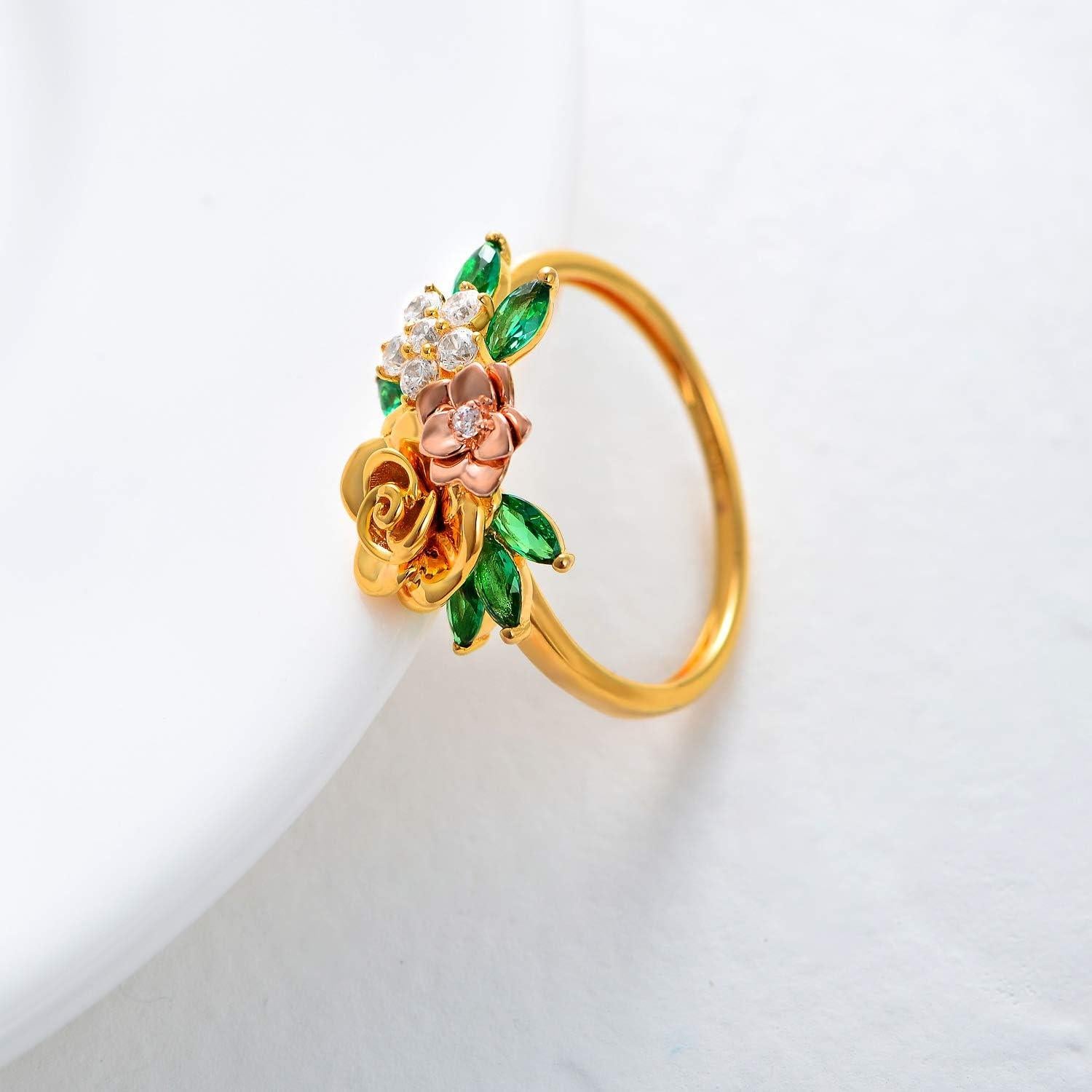 Anillo de Oro Rosa 10K SISGEM con Moissanita y Flores