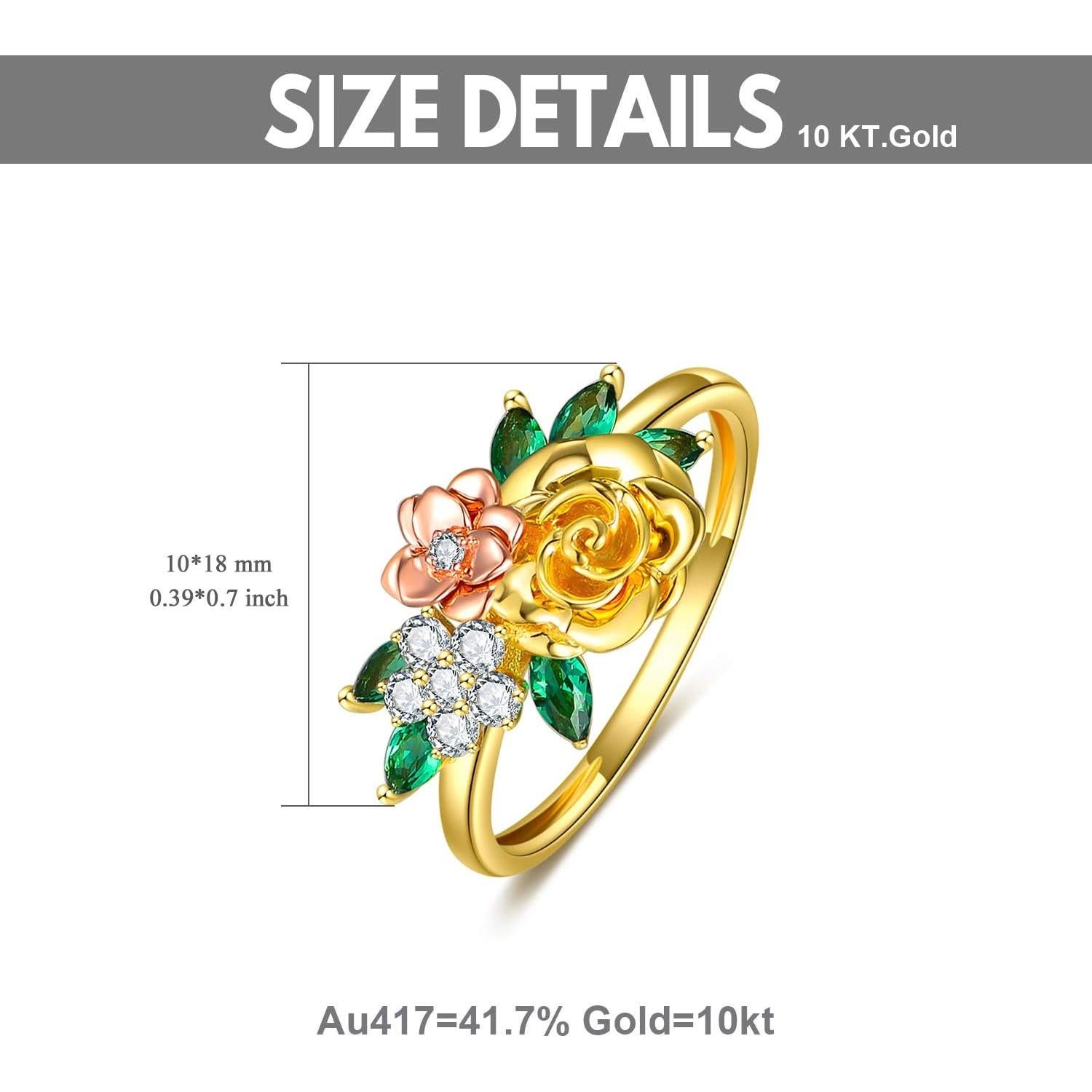 Anillo de Oro Rosa 10K SISGEM con Moissanita y Flores