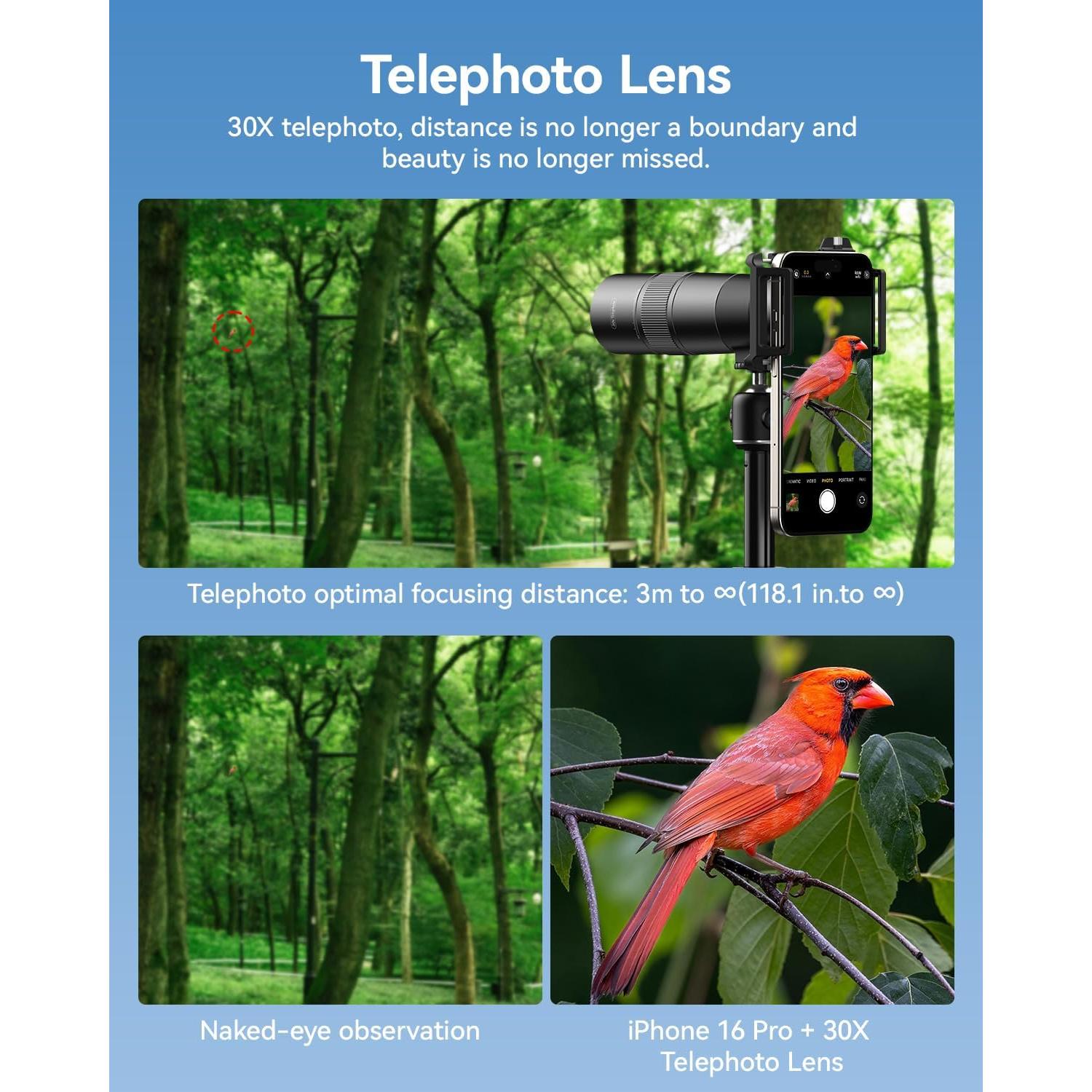 Lente Telefoto HD 30X APEXEL para iPhone y Smartphones