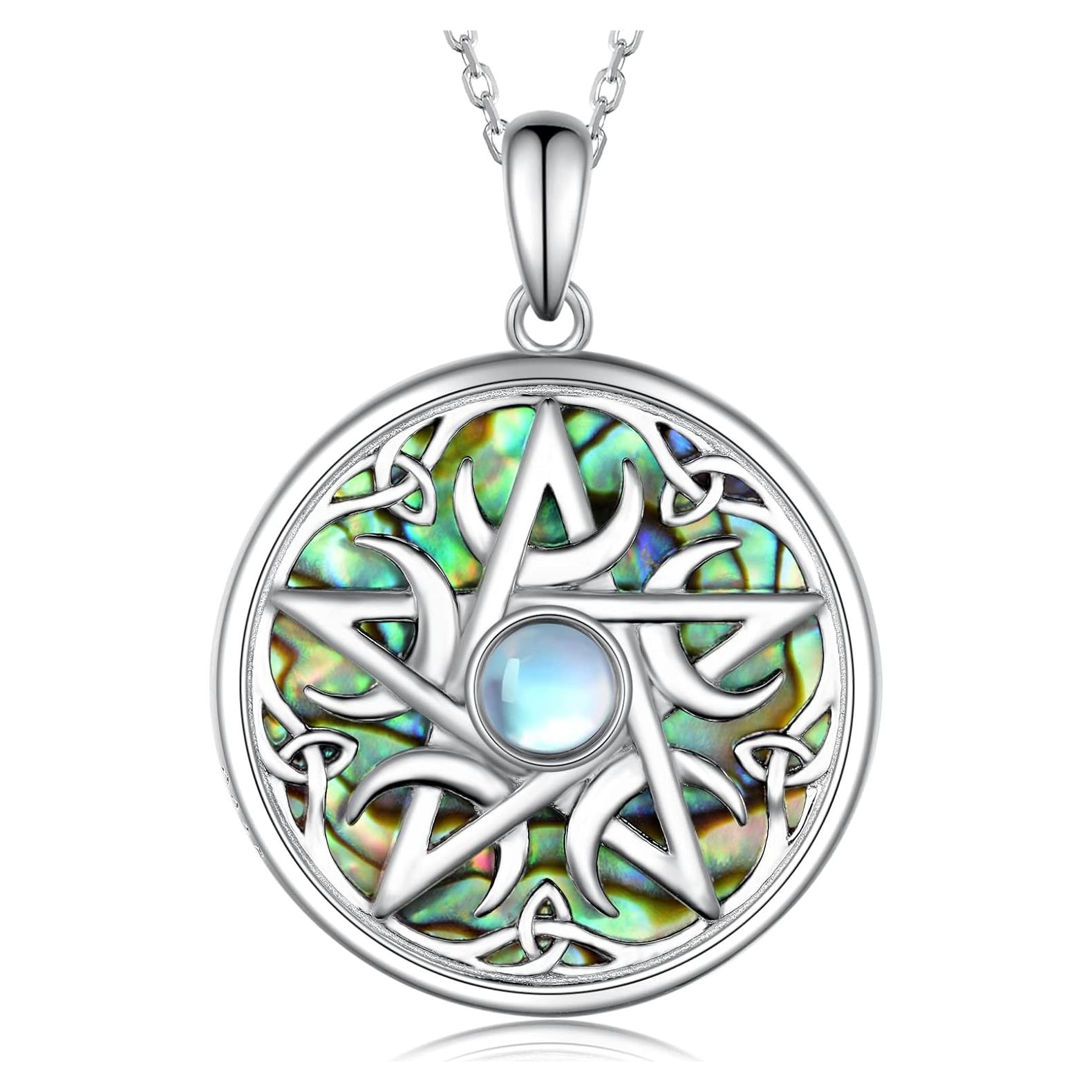 Collar de Bruja en Plata de Ley 925 con Piedra Luna 2.3 cm