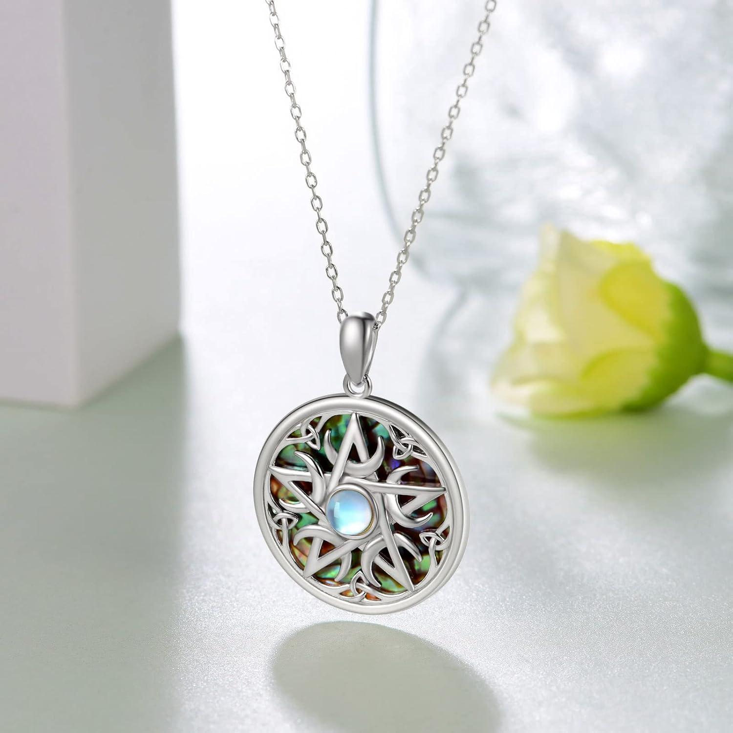 Collar de Bruja en Plata de Ley 925 con Piedra Luna 2.3 cm