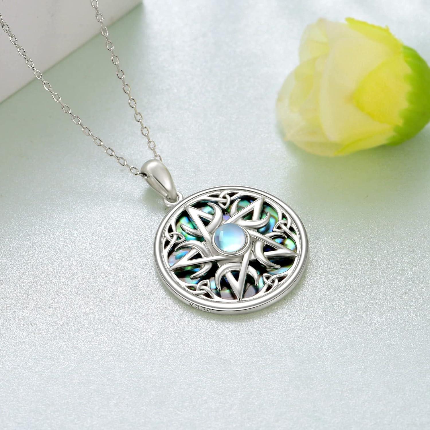 Collar de Bruja en Plata de Ley 925 con Piedra Luna 2.3 cm