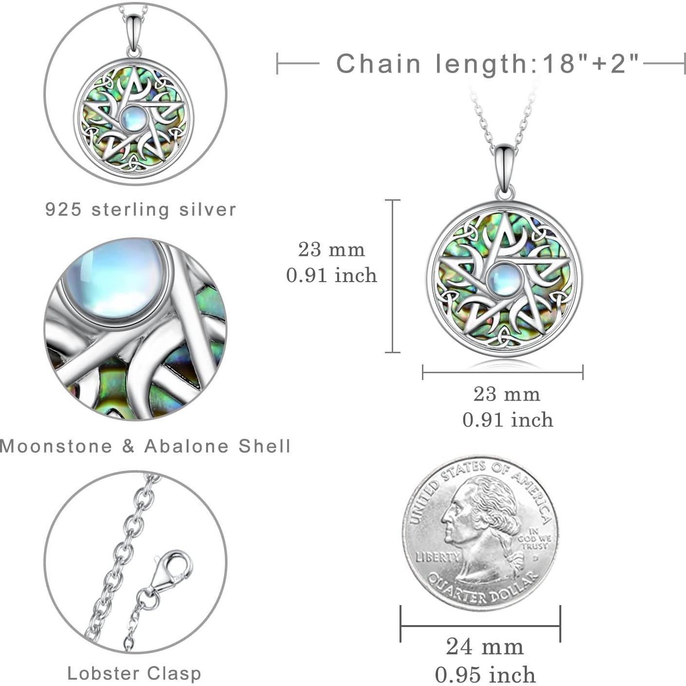 Collar de Bruja en Plata de Ley 925 con Piedra Luna 2.3 cm