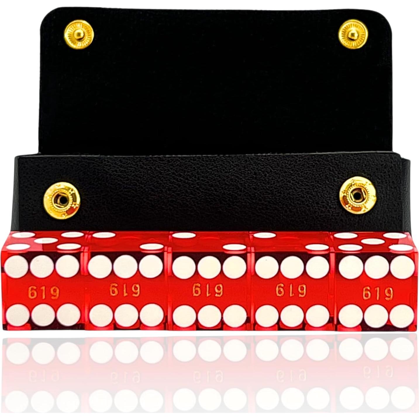 Dados de Casino Luck Lab 19mm Set de 5 con Estuche Rojo