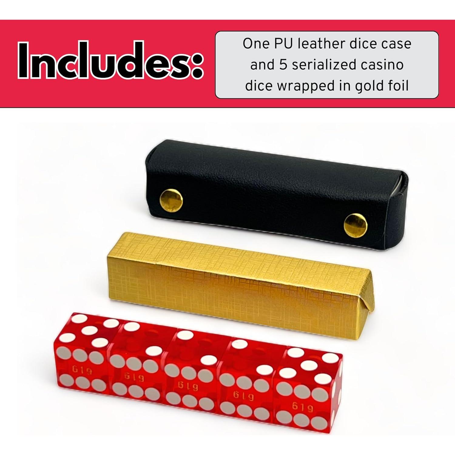 Dados de Casino Luck Lab 19mm Set de 5 con Estuche Rojo