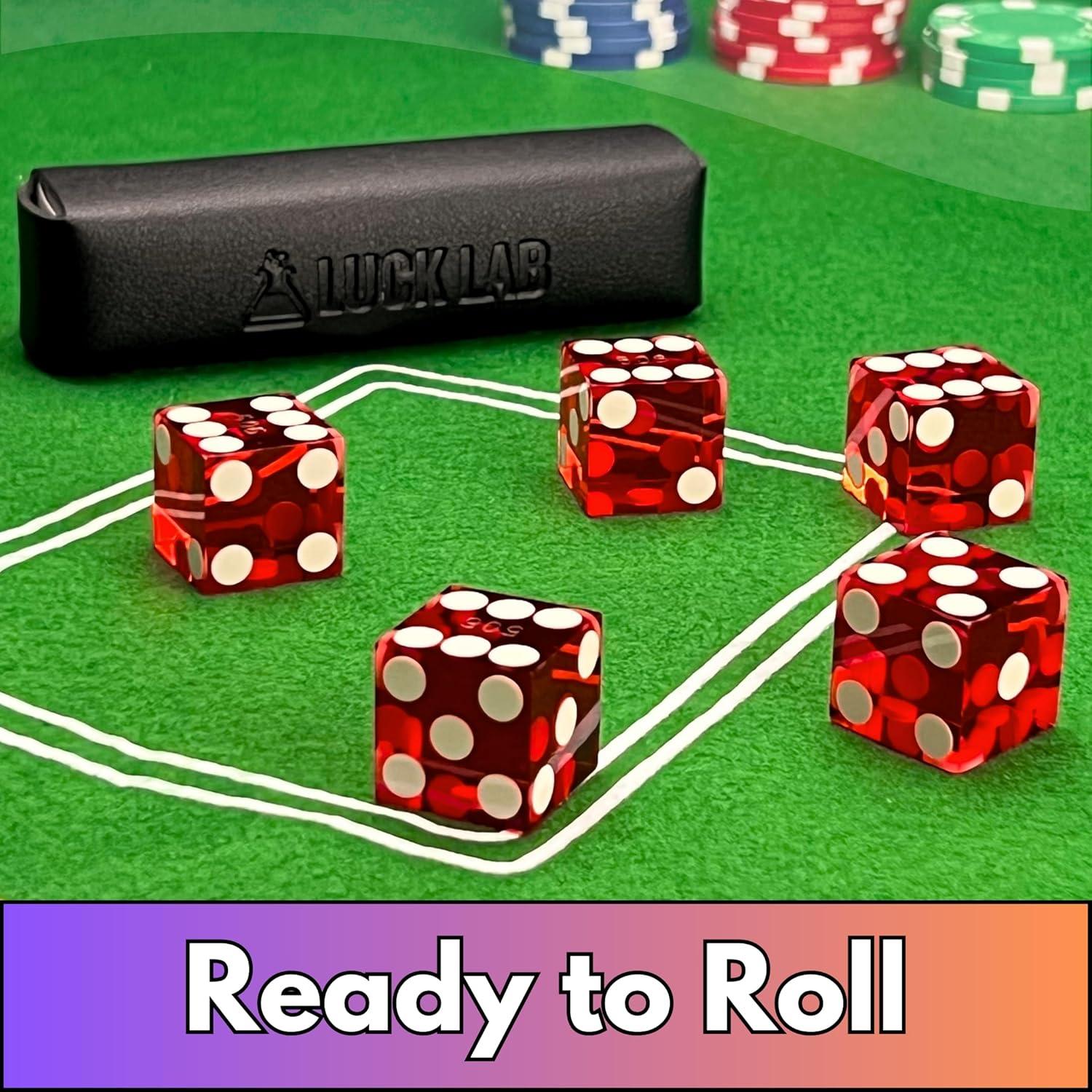 Dados de Casino Luck Lab 19mm Set de 5 con Estuche Rojo