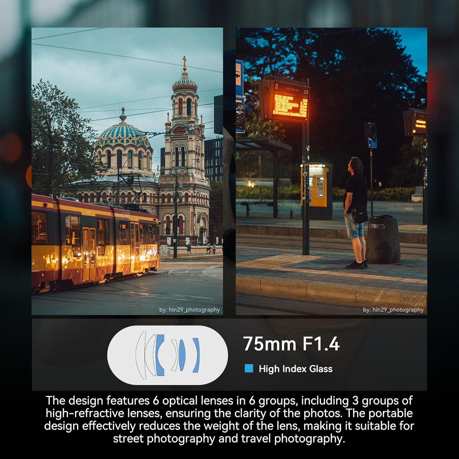 Lente Prime 7artisans 75mm F1.4 para cámaras Leica/Panasonic