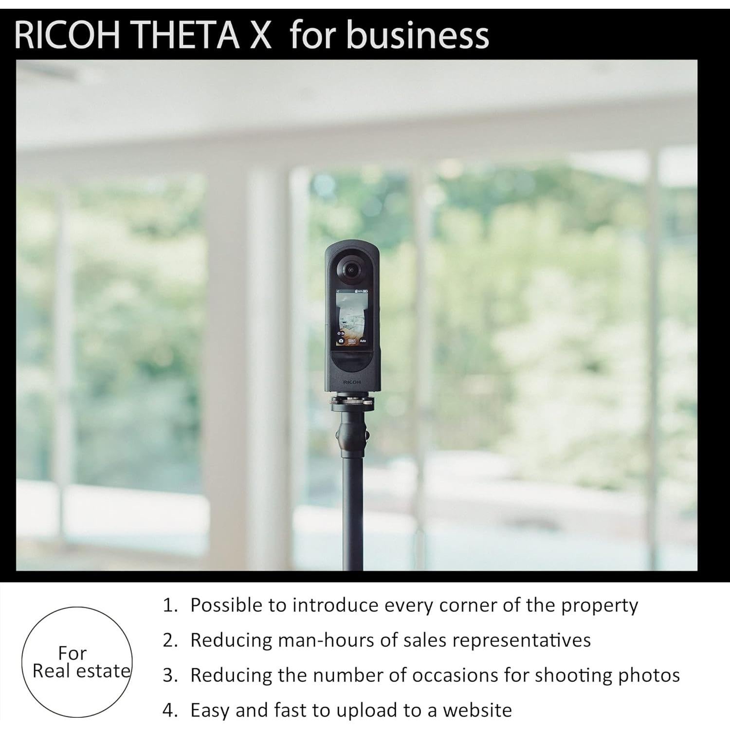 Ricoh Theta X 360° Camera - 11K High-Resolution (60 Megapixels), 5.7K Video, OLED Touch Screen, Built-in GPS, Interchangeable Battery, External Memory